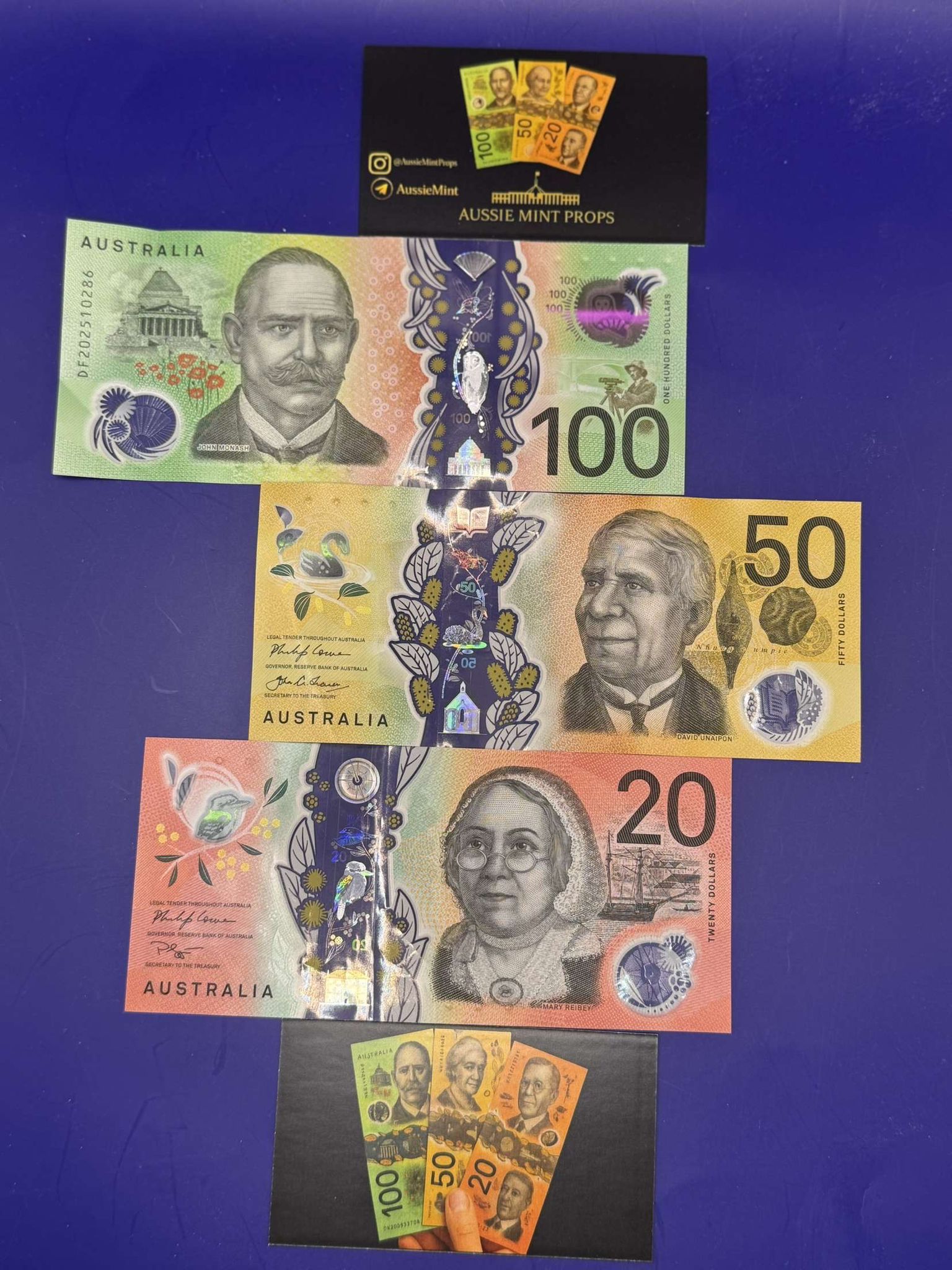 Australian Mix $20, $50 , $100 Style Prop Notes
